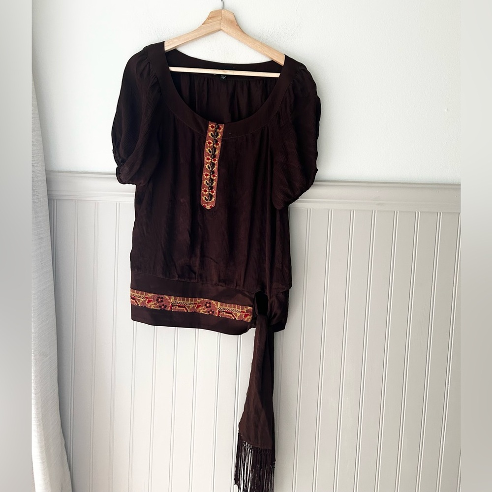 Y2K bebe Dark Brown Blouse with Embroidery Size Small